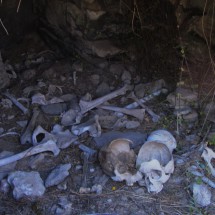 Human bones in an Inca tumbstone on the way to the forest of stones
